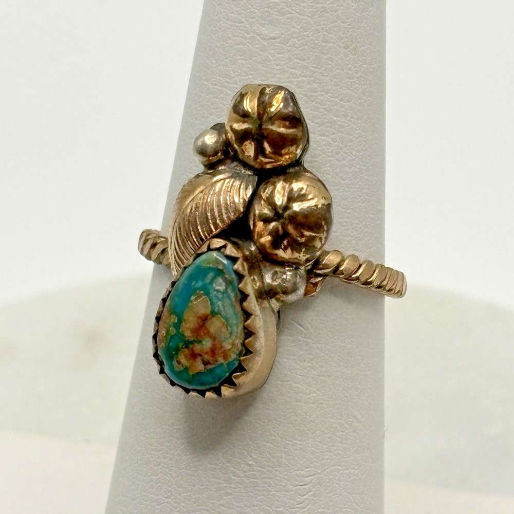 Vintage Southwest Gold Filled Sterling Silver Ring Turquoise 6 Western Boho